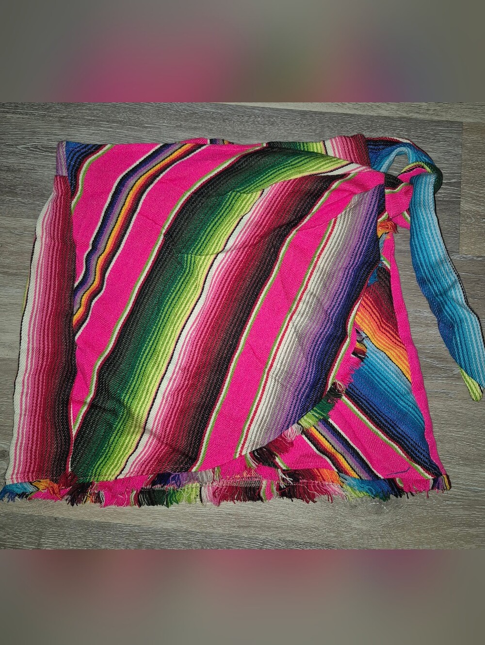 Judith March Vibrant Multicolor Striped Wrap Around Fringe Skirt